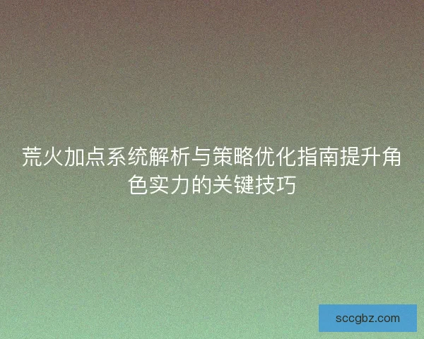 荒火加点系统解析与策略优化指南提升角色实力的关键技巧